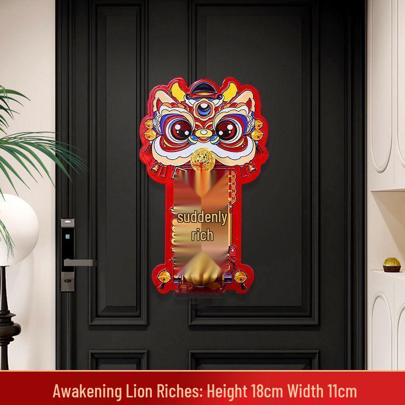 Auspicious Beast Lion Doorbell: Chinese Style Dopamine Magnetic Bell for Wealth & Prosperity, Ideal for Housewarming and Entrance Decoration