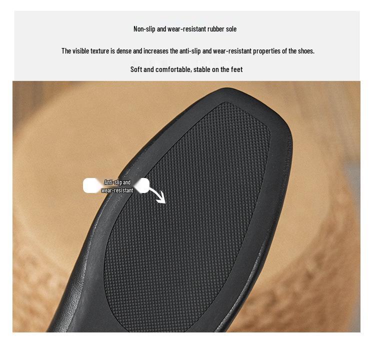 Women's Genuine Leather Slip-On Flats, Nude, Square Toe, Soft Sole, Plus Size, 2025 Edition