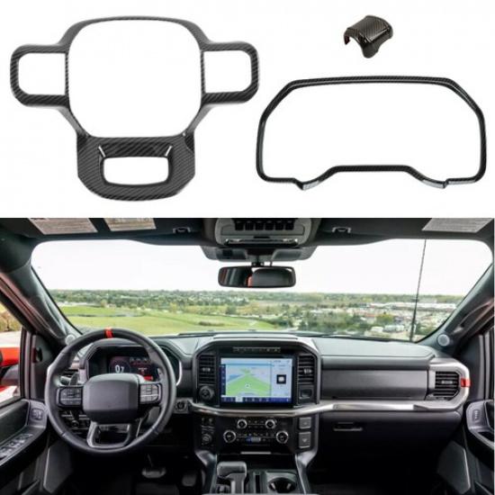 3X Carbon Fiber Steering Wheel Cover Trim For Ford F150 F-150 2021+ Accessories