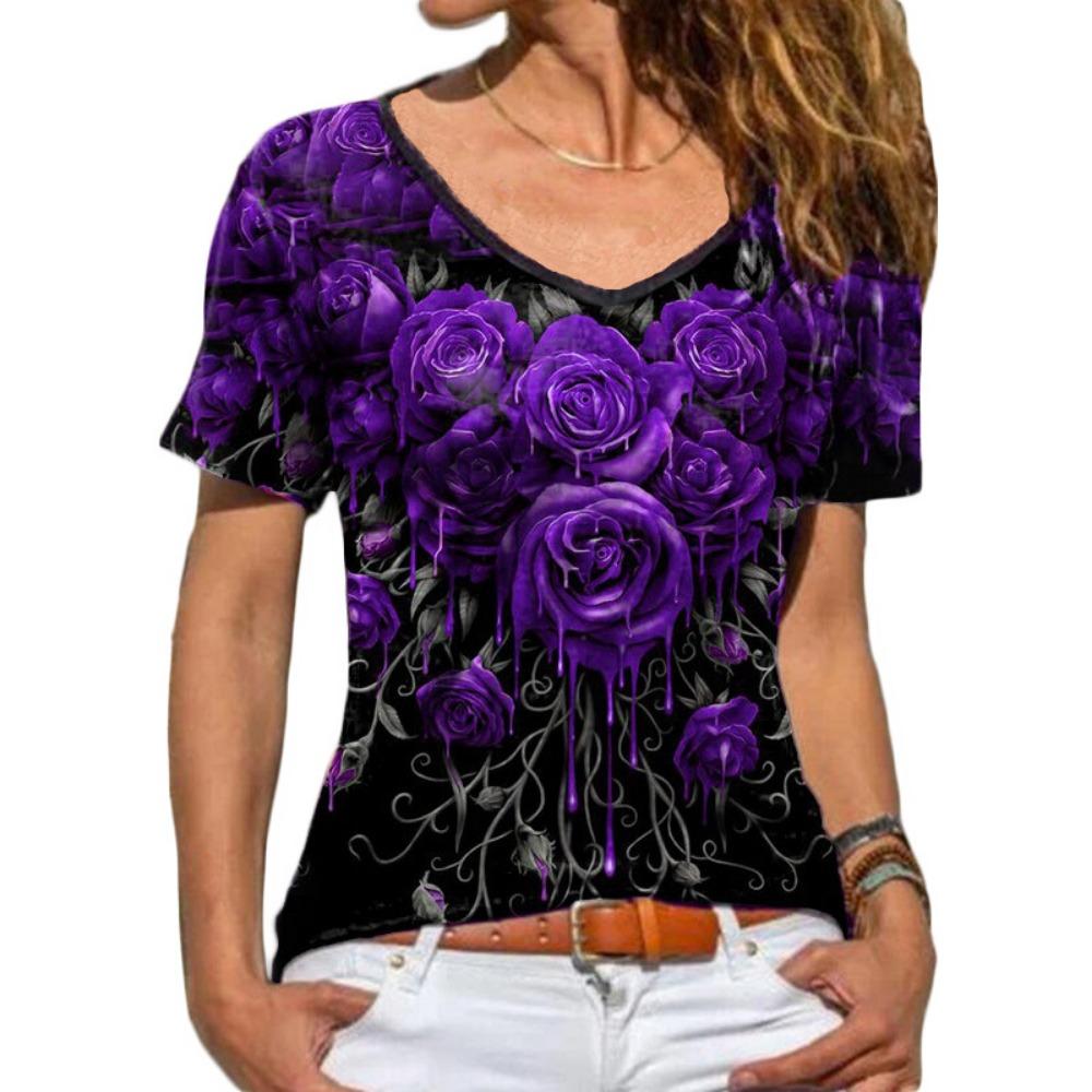 HNXC Women's Fashion Casual Summer Spring Floral Print Short Sleeve V-Neck Blouses & Shirts