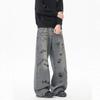 American washed old straight jeans boys summer new trendy brand loose casual graffiti wide leg trousers