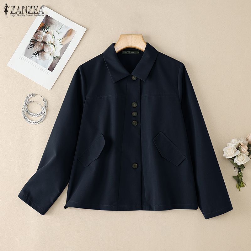 ZANZEA Damen Bluse mit lässigem Umlegekragen, einfarbig, lockere Langarmbluse