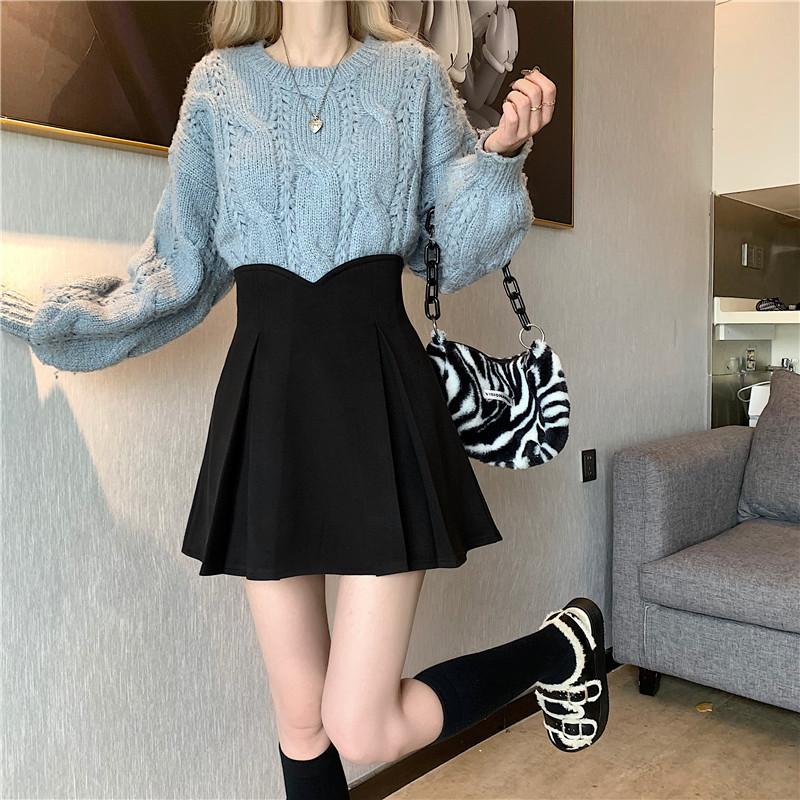 Pleated Skirt Plus Size Women's High Waist Puffy Skirt Umbrella Skirt Spring Summer Student Slimming Anti-Exposure A-Line Short Skirt