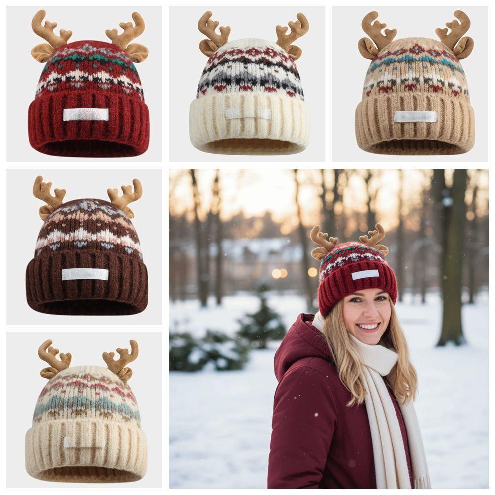 Windproof Knitted Deer Antler Hat Knitted Festival Christmas Antler Hat New Deer Hat  Outdoor