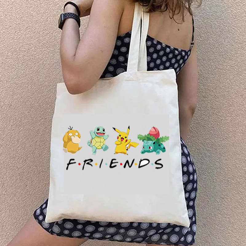 Pikachu Grafikdruck Lustige Damen Schultertaschen Canvas Tragetasche Shopping Shopper Handtasche