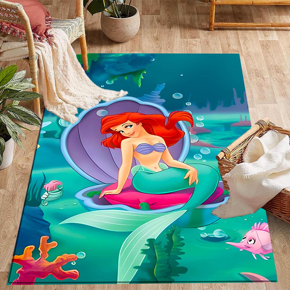 Underwater Mermaid Adventure Disney Cartoon Theme Anti-Slip Rug - Polyester, Home Decor, Suitable for Bedrooms, Living Rooms, Doorways, and Studios
