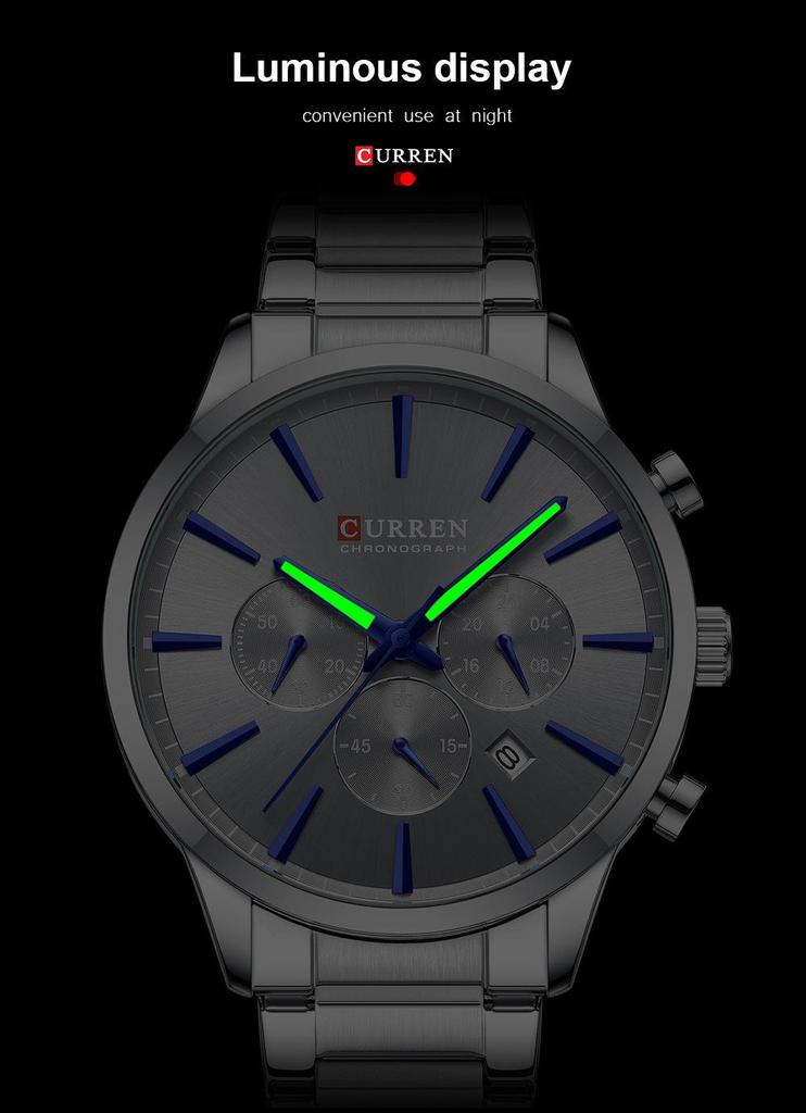 Curren 8435 Men's Multifunction Quartz Watch with Steel Strap and Six-Hand Calendar