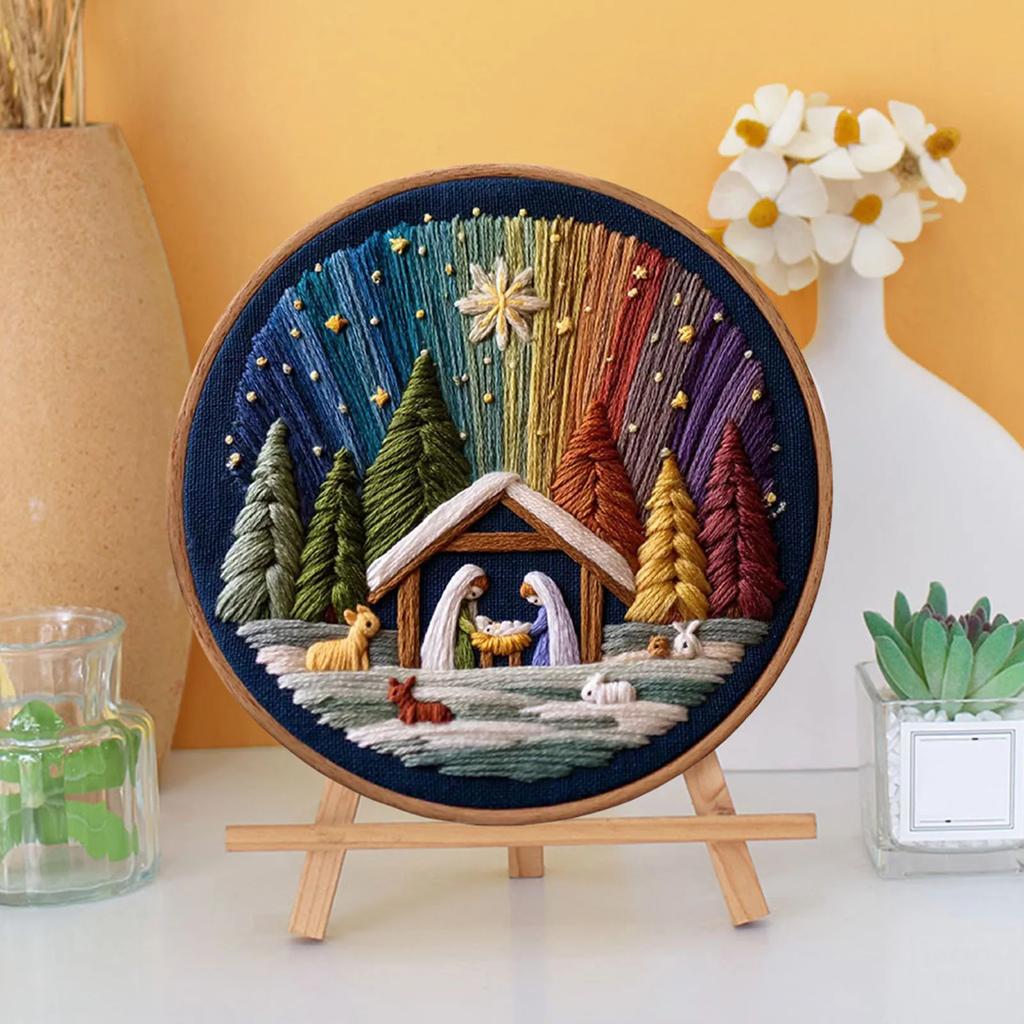 Creative Christmas DIY Embroidery Material Package Set With Stamped Patterns For Beginners Nativity Scene Cross Stitch Set Gifts