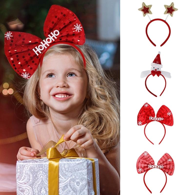 Spiral Christmas Tree Shape Hair Hoop Cute Bowknot Star HOHOHO Hair Holder Christmas Party Headwear for Teenagers