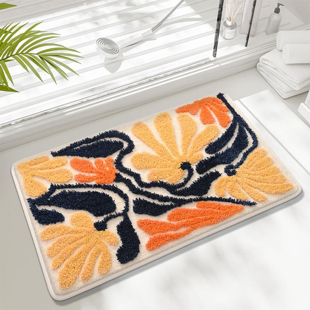 

New Non-Slip Bath Mat Microfiber Quick Drying Bathroom Rug Washable Abstract Leaves Shower Blanket Home Bathroom