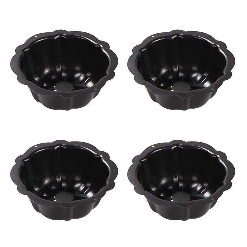 4 Pcs Carbon Steel Fluted Cake Mold Nonstick Muffin Cups Round Mini Cake Pan  Brownie