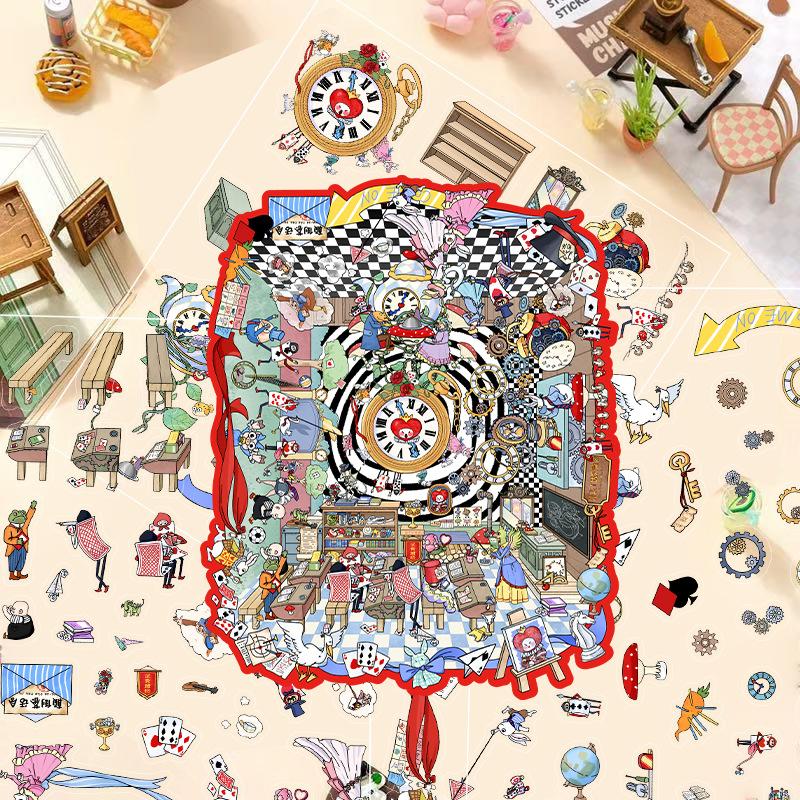 Kreslené krajinné samolepky Vícenásobný miniaturní svět 3D chata Rozbalit DIY scéna Ruční příspěvek