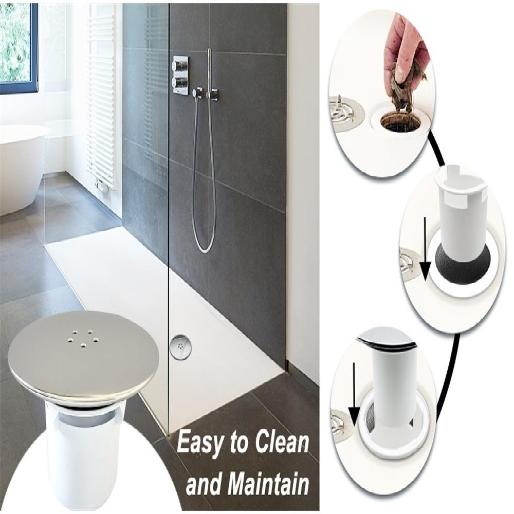 Shower Drain Cover, Chrome, 90mm/115mm, Modern, ABS Plastic And Metal, Removable Top, Fast Flow