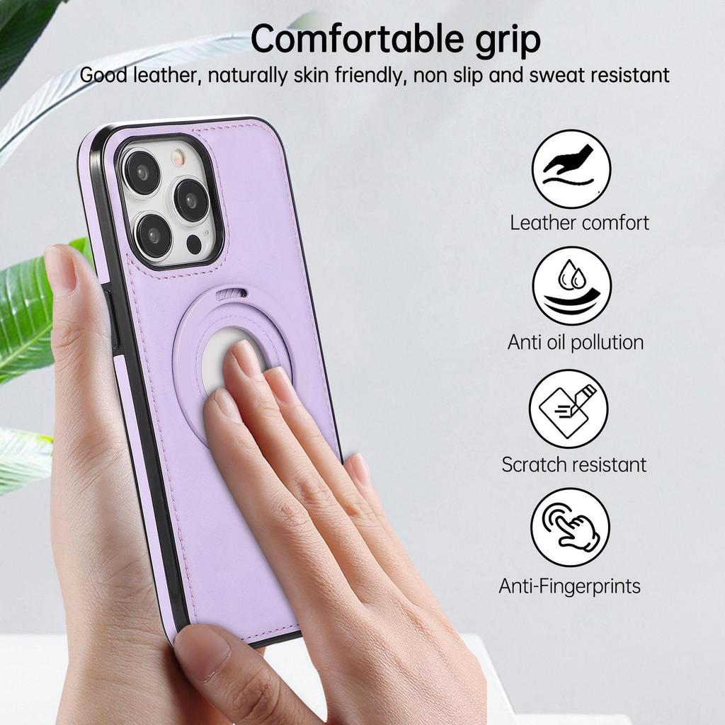 Apple 15 Pro Max Magnetic Leather Case with Wireless Charging and Stand Ring for 16 Plus.
