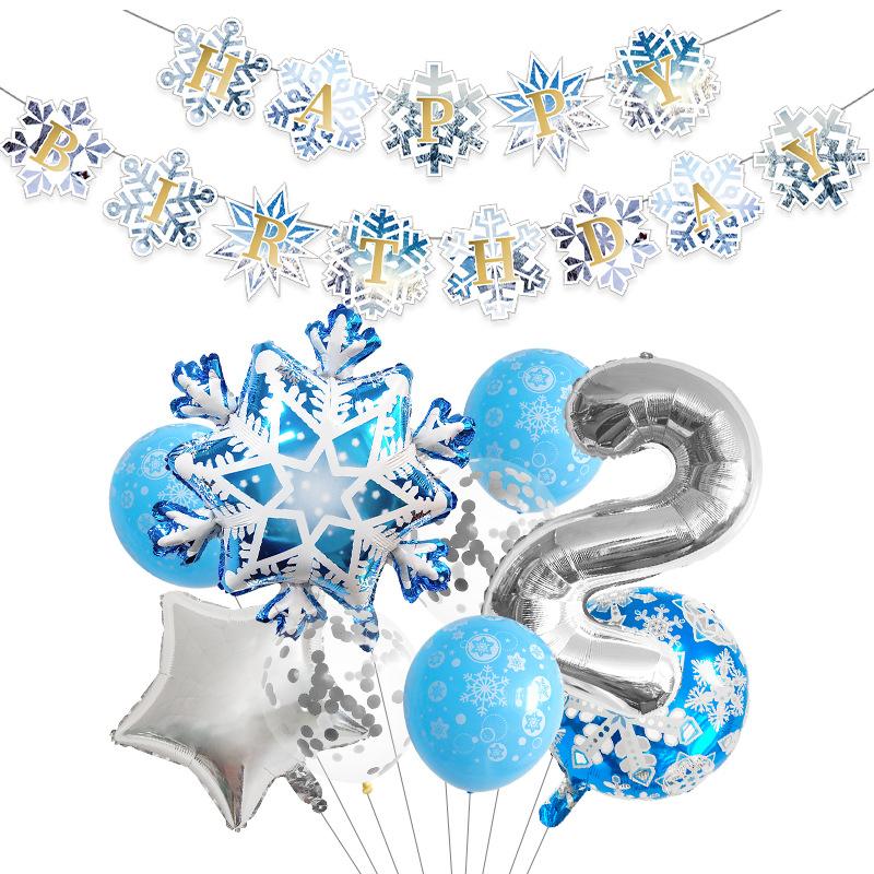 Snowflake Birthday Balloon Set Christmas Arrangement Birthday Flag Decoration 32 Inch Digital Set Blue Anniversary