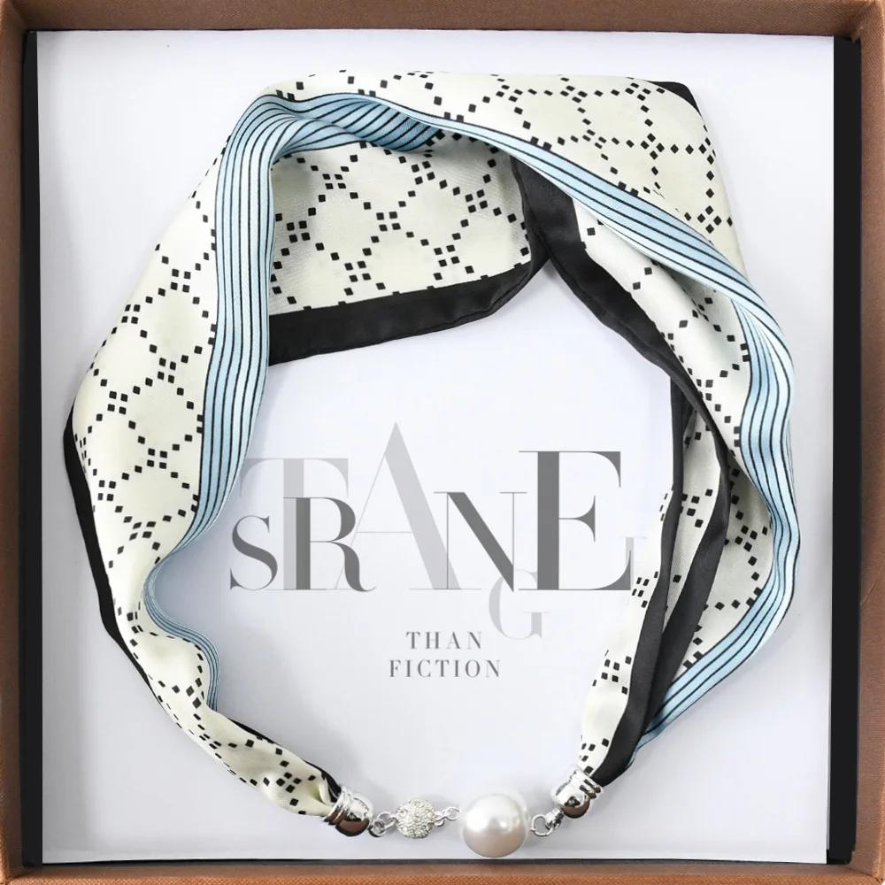 Chinese Retro Multi-Functional Magnetic Women'S Silk Scarf Small Strip Diamond Magnetic Buckle Small Scarf