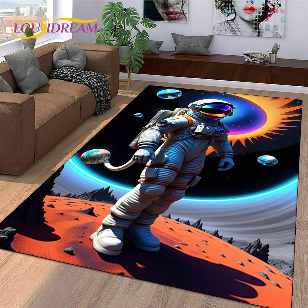 Astronaut Traum Universum Raumfahrer 3D Weltraum Cartoon Teppich für Wohnzimmer Schlafzimmer Dekoration, Rutschfest für Sofa Fußmatte Kinder