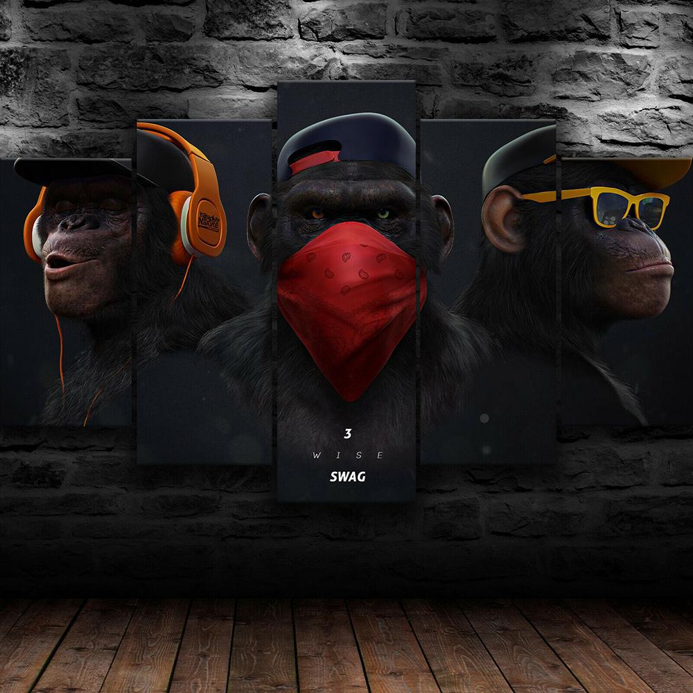 5 Panels Canvas Wall Arts Animation Poster Painting The Animal Gorilla Picture Print Living Room Home Decor Bedroom Wallpaper No Frame