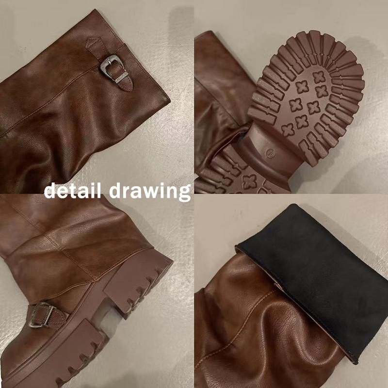 Fashion Chunky Platform Y2K Long Boots Women 2025 Winter Punk Metal Belt Buckle Thick Bottom Knee High Boots New Designer Shoes Female