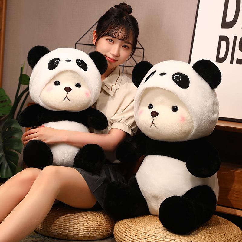Niedliche und charmante Bären-Kapuzen-Cartoon-Panda-Puppe Plüschtier Zootier Cosplay Sitzende Plüschtiere Geschenk toll für den täglichen Gebrauch