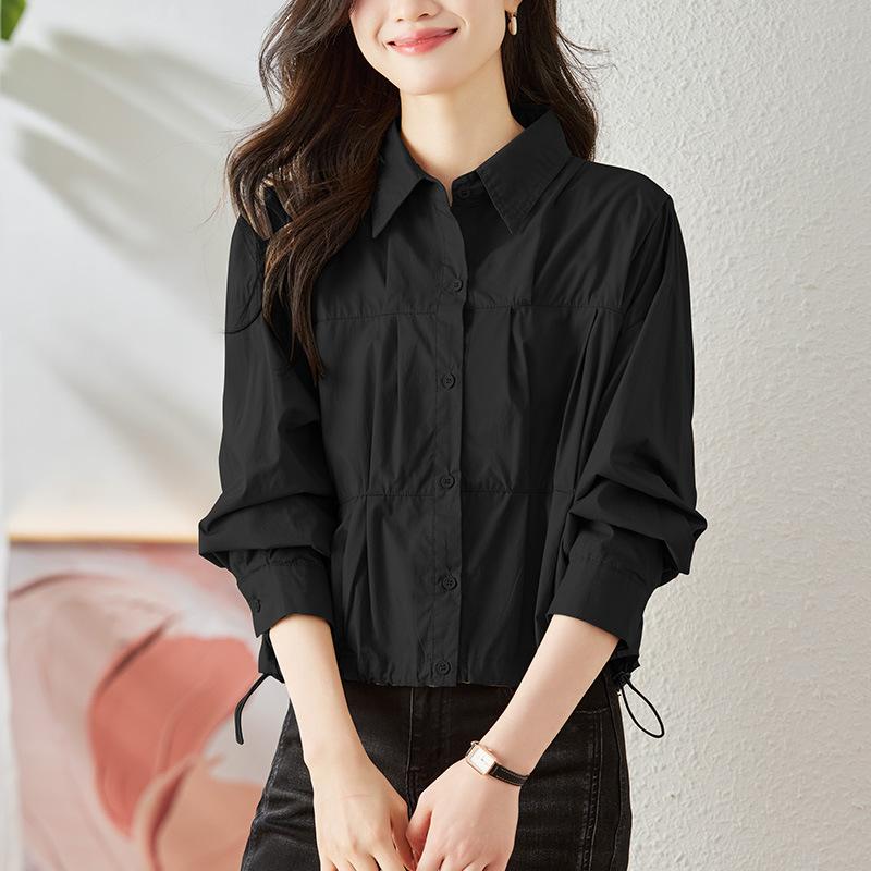 Drawstring Lapel Shirt Women's Autumn New Fashion Versatile Casual Foreign Style Shirt Jacket