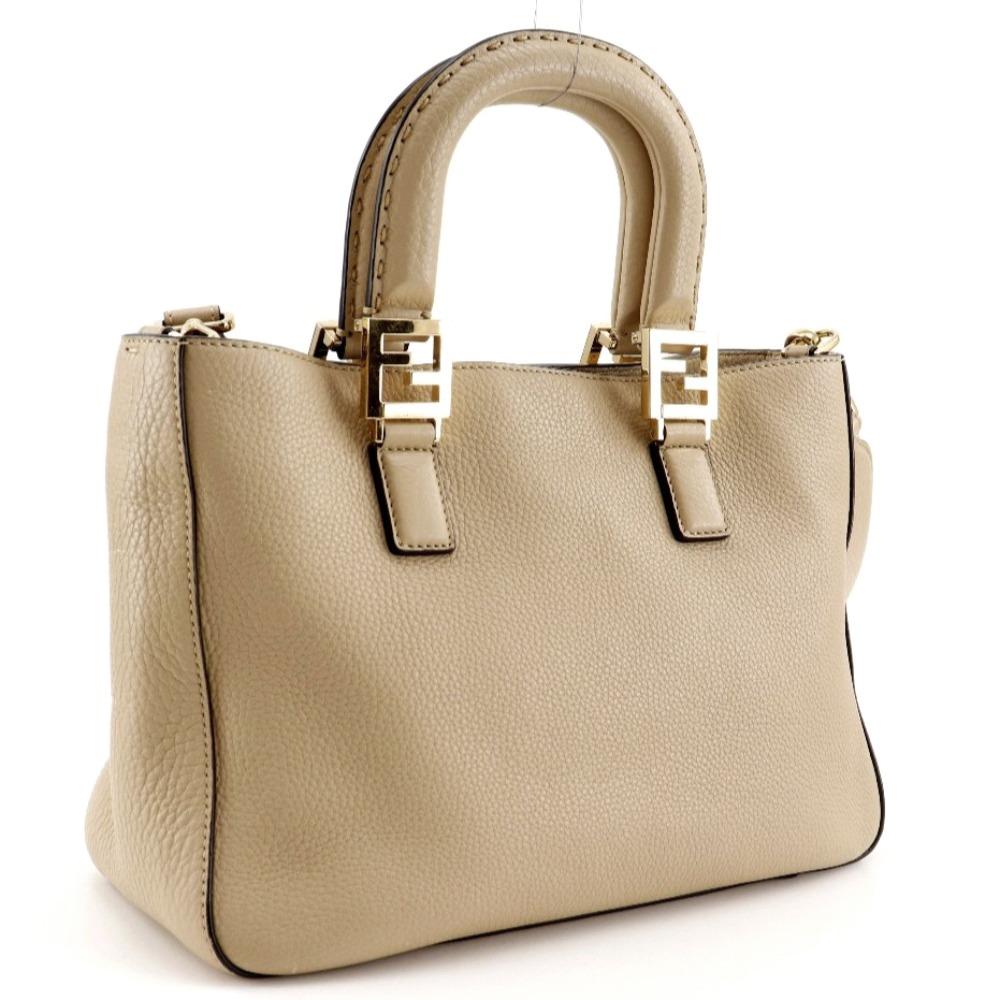 FENDI FF Tote Small Handbag 8BH367 2WAYShoulder beige Calfskin Women Used