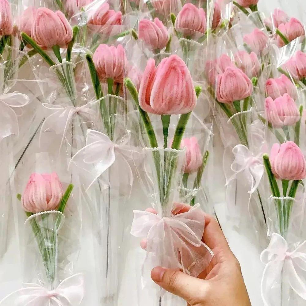 5pcs Handmade Artificial Tulip Bouquets Home Decor Artificial Flowers  Valentine's Day Gift