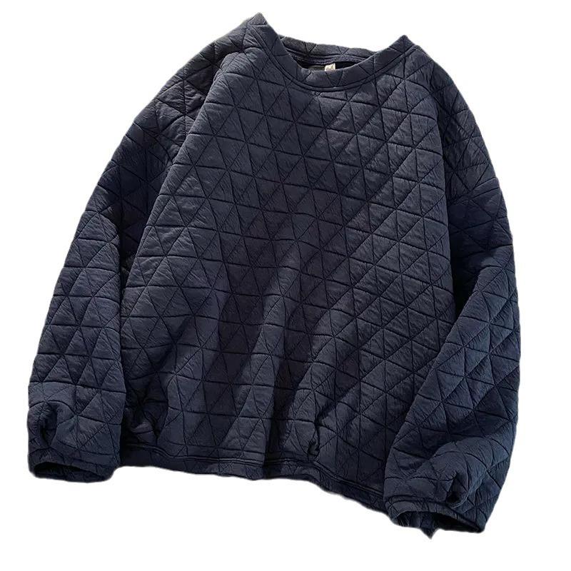 Women's High-End Diamond Pattern Quilted Sweatshirt - Korean Style, Slimming, No-Hood, Round Neck, Autumn/Winter Fashion