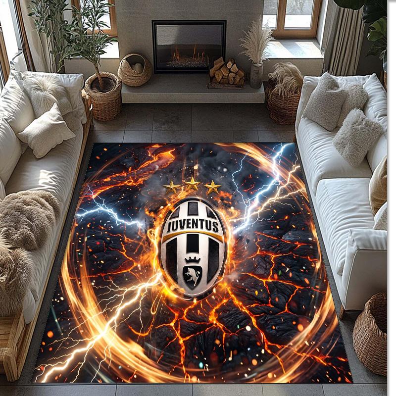 Juventus FC bedruckter Flanell-Teppich rutschfest weicher Polyester-Bodenbelag Indoor-Dekormatte für Schlafzimmer Wohnzimmer Sofa