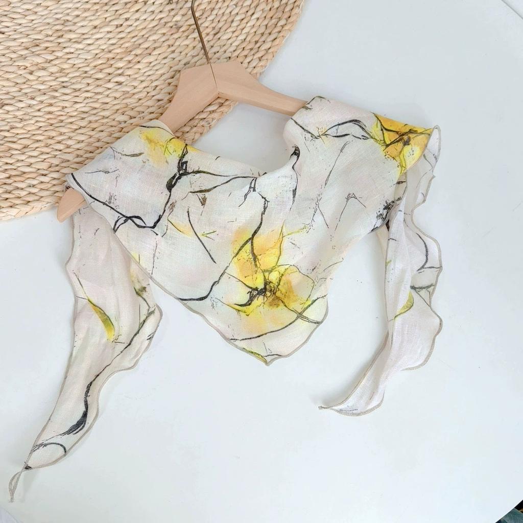 Spring And Summer Women Linen Floral Thin Neck Scarves Square Scarf Neckerchief Office Lady Hijab Headband Female Foulard