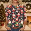 Women's Casual Three-Quarter Sleeve Christmas Print Neck Top for Giving
