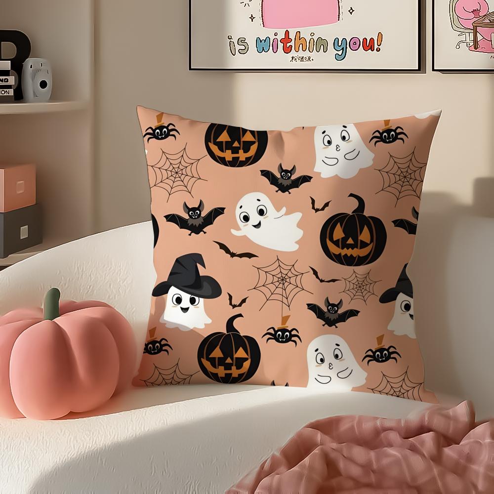 Halloween Witch Hat Skull Cushion Cover Pillowcase Short Plush Invisible zipper Room Sofa Cushion Cover