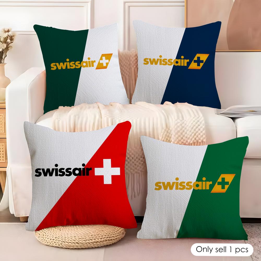 sSwiss Air Transport Company Cushion Cover Natural Linen Organic Fabric DoubleSided Printing Couch Pillow Covers Home Decor
