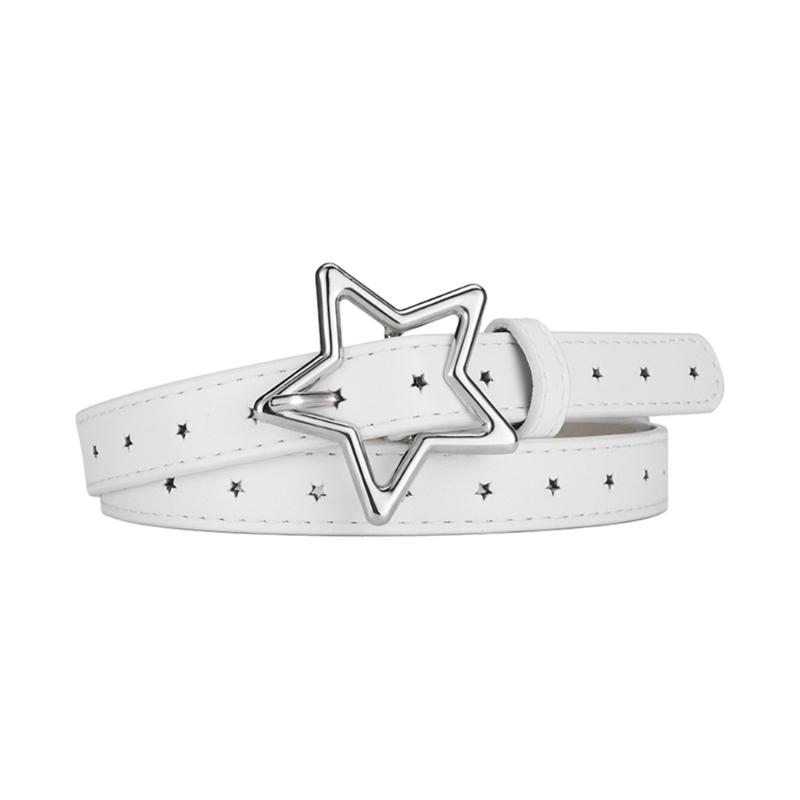

Temperament Women Jeans Waist Belts with Alloy Star Buckle Ladies Waistband білий
