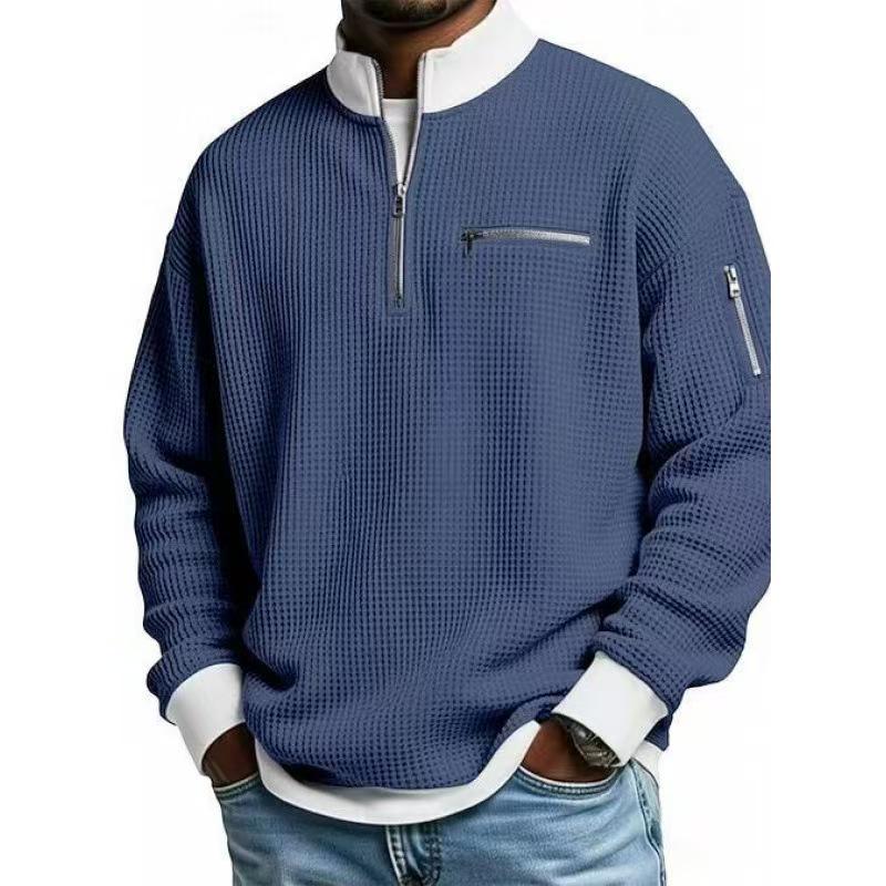 

European & American Waffle Pattern Casual Men s Long-Sleeve Zipper Pocket Shirt - Spring 2026 Collection L темно-синий