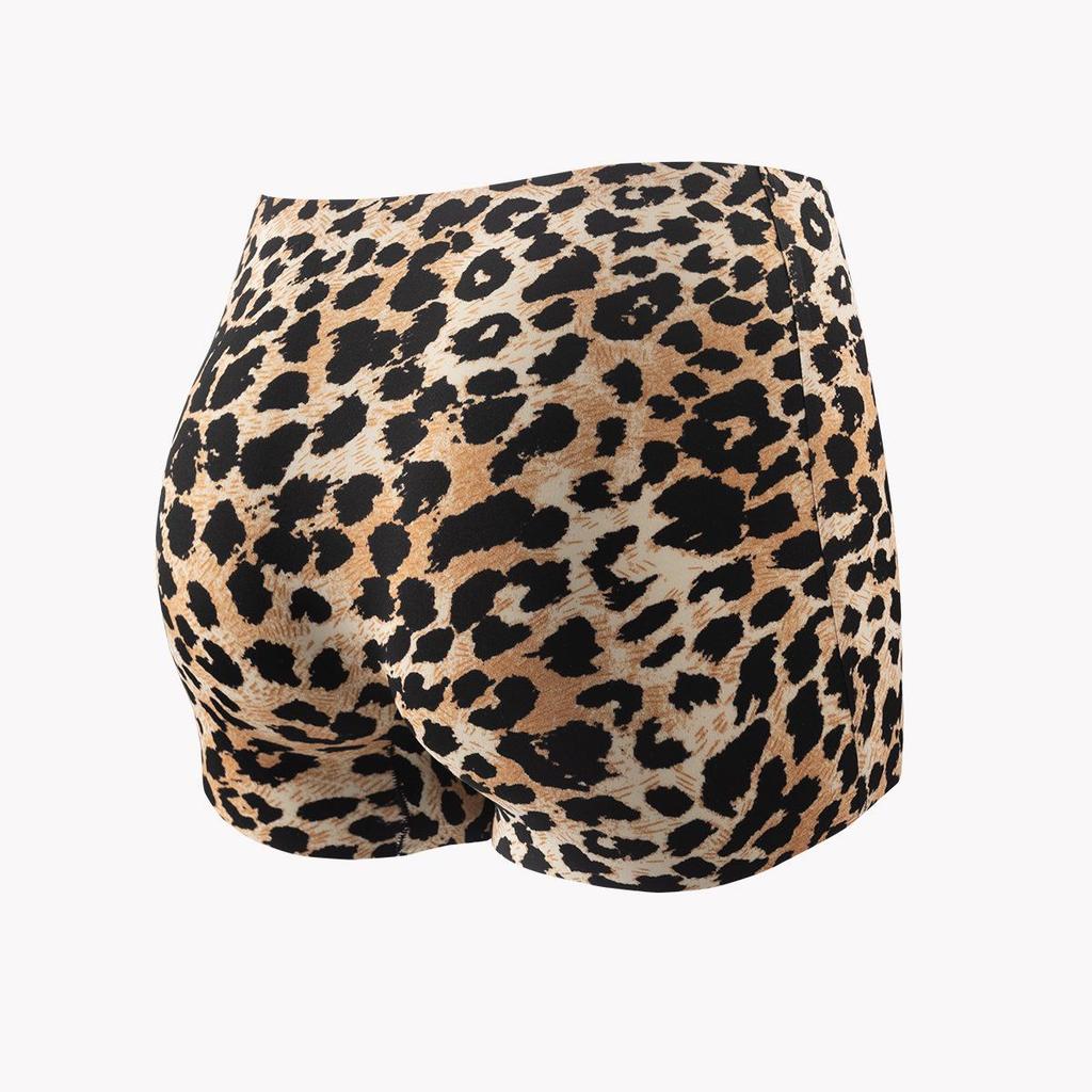 Women's European Size Leopard Print Yoga Boxer Briefs - No Roll, Stretchy & Breathable