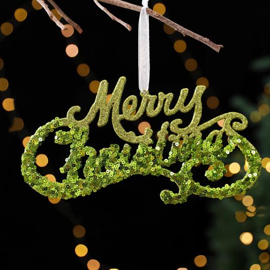 Glitter Christmas Ornaments Green Sequined Butterfly/Star/Reindeer Xmas Tree Hanging Decorations for Xmas Tree Holiday Home Party Decor