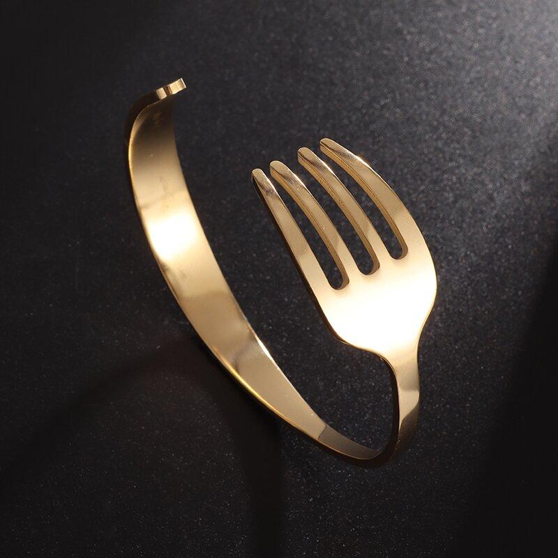 Stainless Steel Simple Curved Cutlery Fork Cuff Bracelet Fun Tricolor Open Bracelet Men\\\\\\\ s Ladies Hip Hop Cool Jewelry