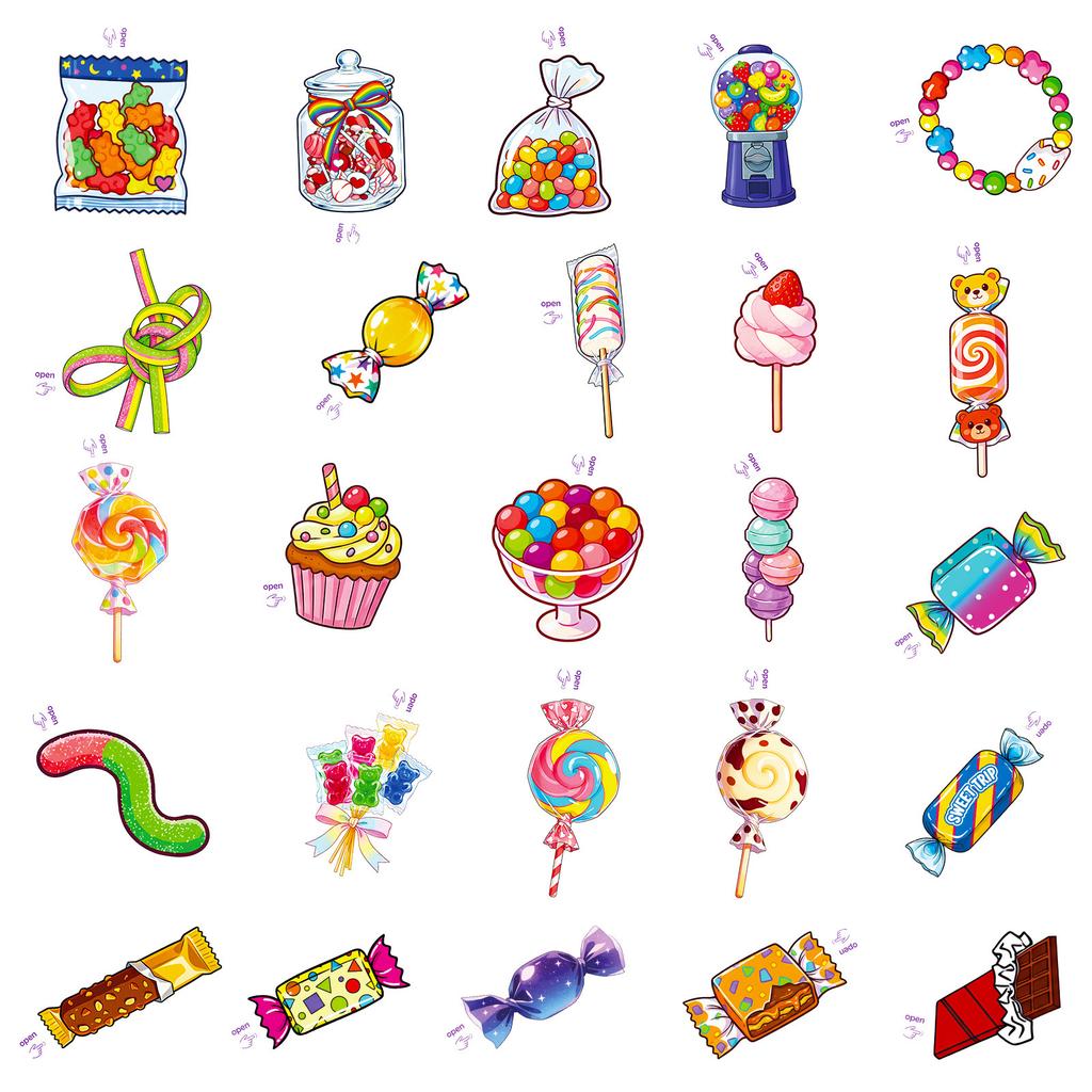 50/100 Pcs Cartoon Colorful Candy Stickers DIY for Stationery Box Phone Lunch Box Reward Atmosphere Decor Waterproof Decals