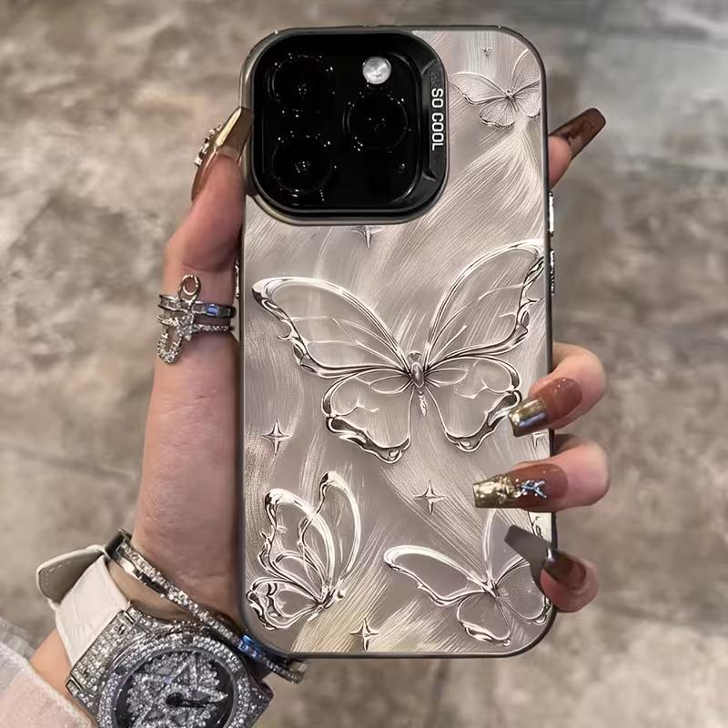 Phone Case for vivo Y400 Y04 Y03 Y78 Y36 Y100 Y27 Y17s Y16 V60 V50 V30e V40 V27e V29 S15 iQOO Z10 Pro Lite 5G Silvery Butterfly