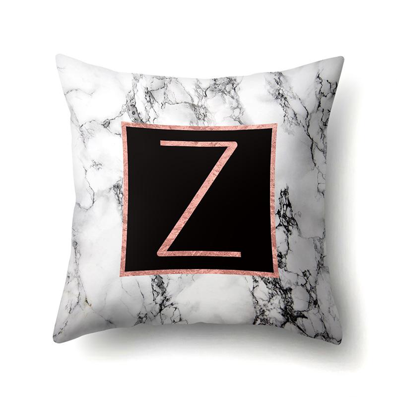 Polyester Pillowcase 26 English Letters Rose Gold Home Marble Decorative Printed Pillowcase