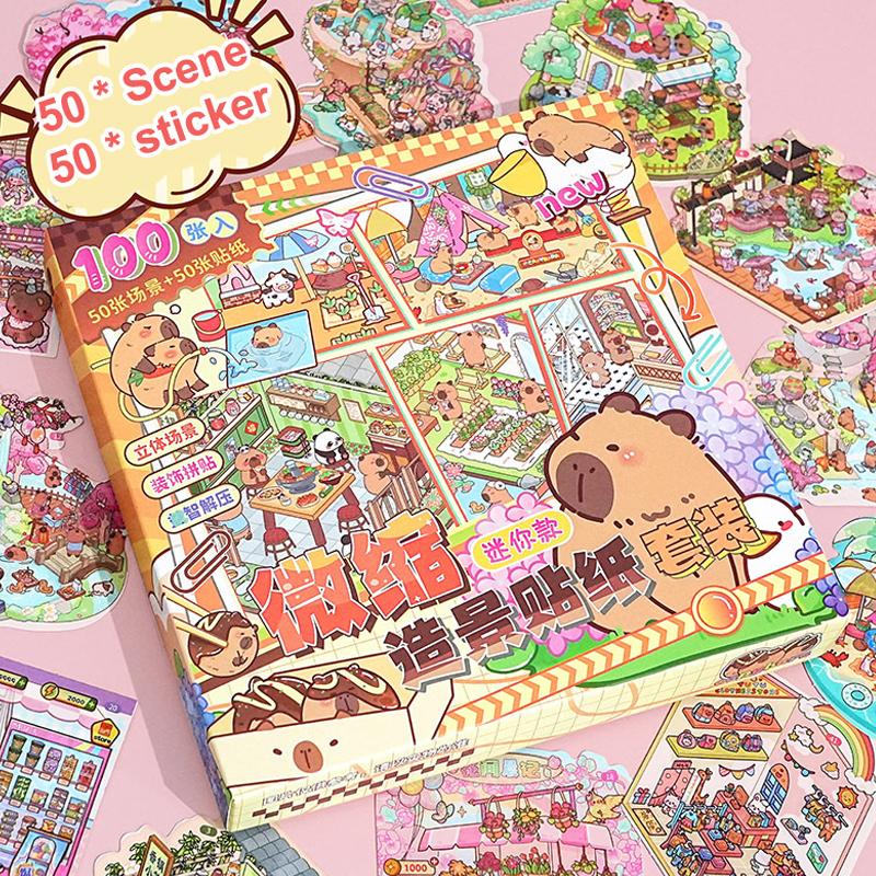 50 Styles Miniature Scene Landscape Stickers Three-Dimensional House Stickers Toys Girls Birthday Gifts