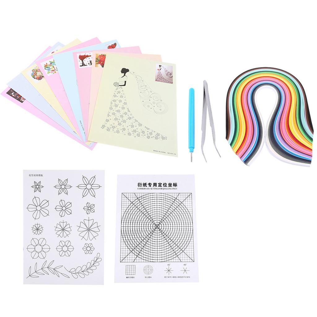Paper Quilling Kit, 500 Quilling Strips, 8 Designs, Grid  , Flower Pattern, Tweezers, Slotted Pen,   Paper Craft Projects, 50