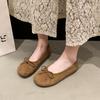 Women's Soft Sole Flat Shoes Spring Round Head Cow Suede Butterfly Knot Anti-slip Wear Light Single Shoes