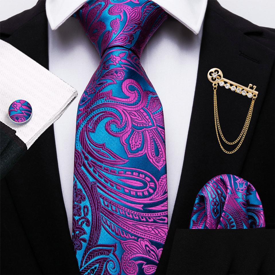 

Barry.Wang Галстуки для мужчин Клетчатый Клетчатый Шелк Галстук Золото Брошь Hanky Запонки Дизайнерский набор N-1622