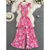 Women's 2024 Summer New Arrival Floral Beach Jumpsuit High Waist Slim Looking Chiffon Loose Pants Pants Thin