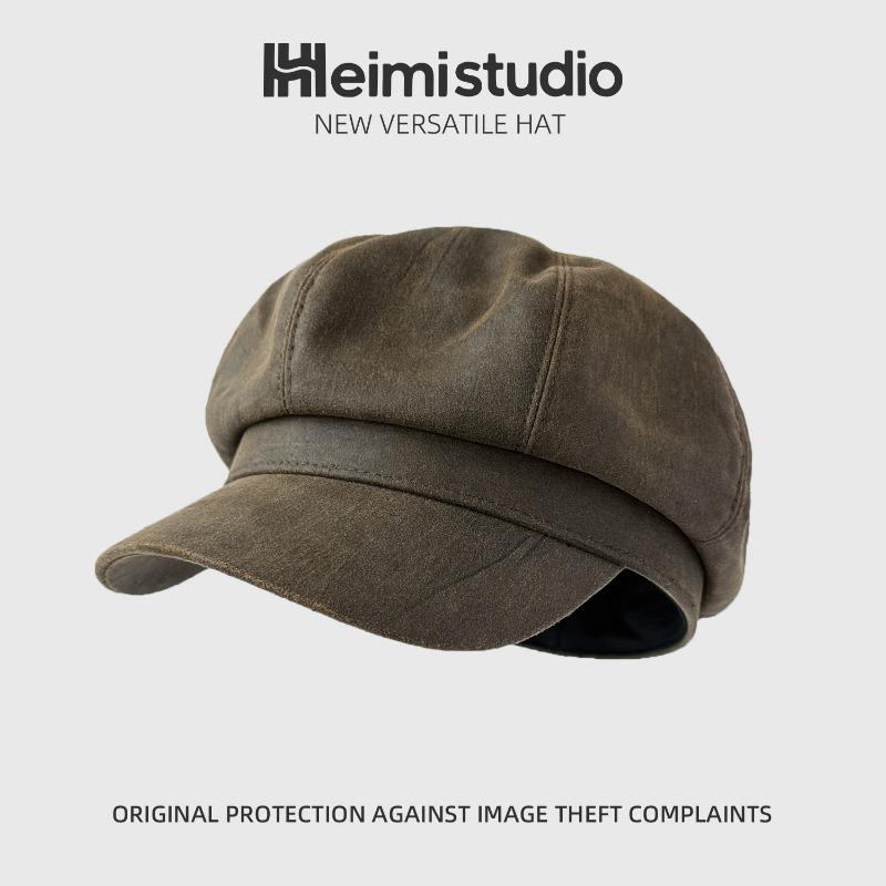 25 Early Autumn New Beret Painter Dome Hat Women's Versatile Fashion Monochrome Octagonal Hat Tide