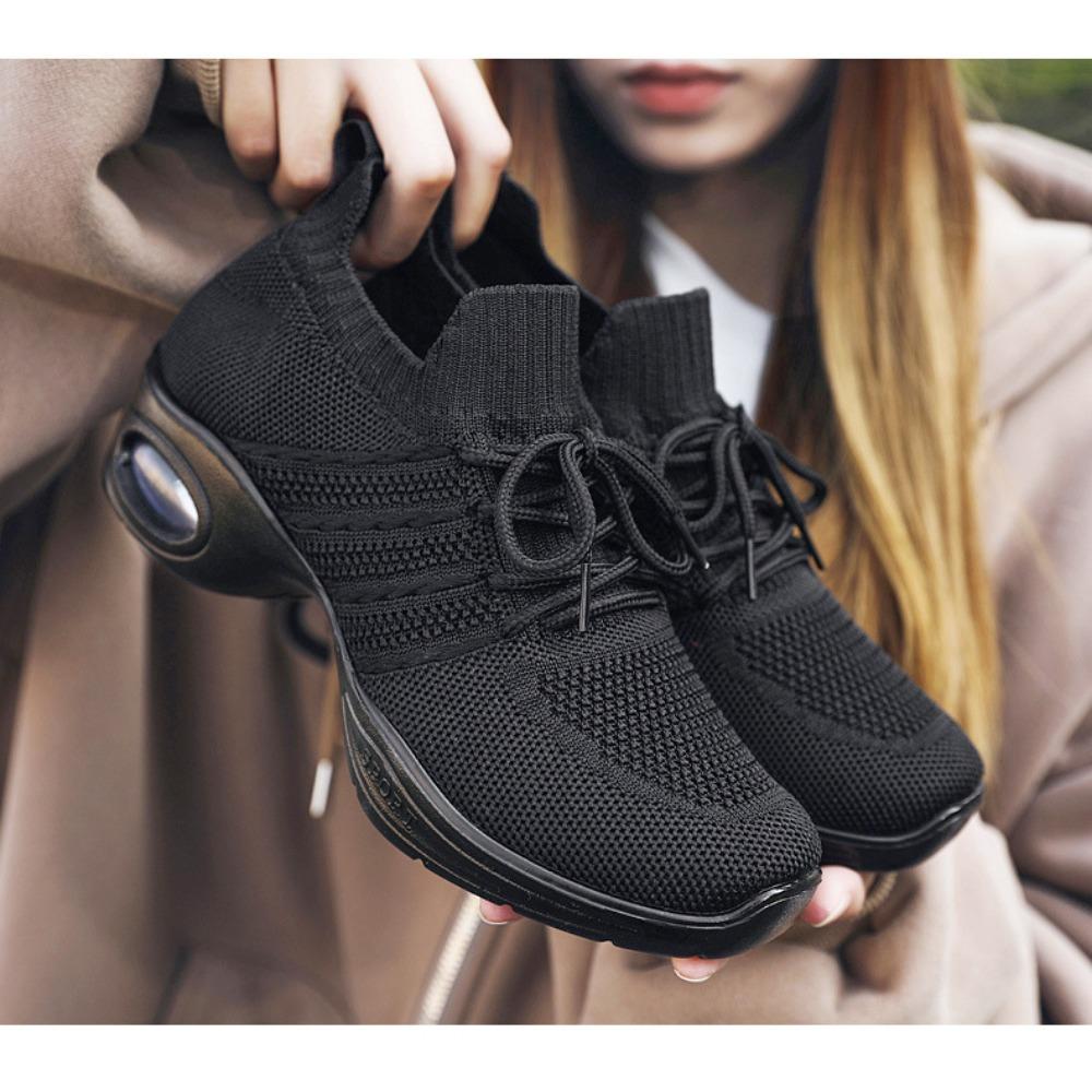 JMXD Women Shoes Flyknit Platform Dance Sneakers Air Cushion Casual Shoes Fashion Height Increasing Comfortable Trendy Walking Trainers