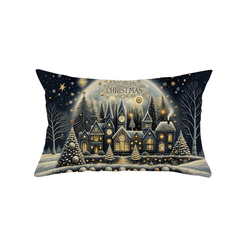 Christmas Atmosphere Pillow Cover Santa Claus Home Snow Scene Print Sofa Bedside Decoration Cushion Cover