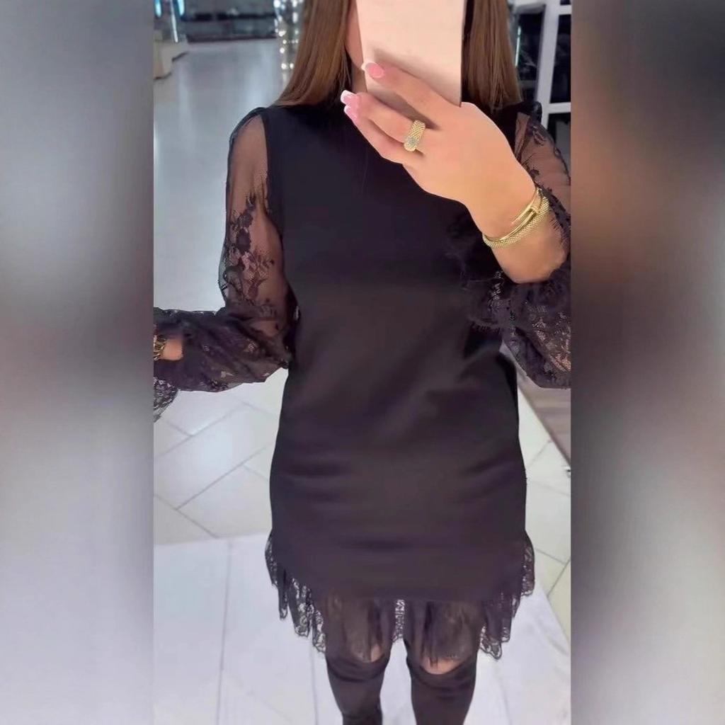 2026 Europe and America Women's Fashion Lace Splicing Long Sleeve Women's Dress